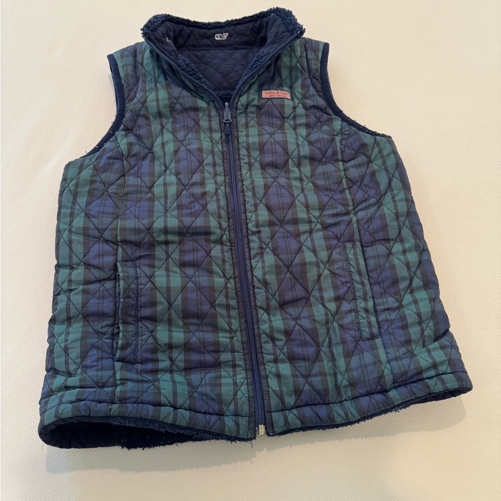 Women’s, Vineyard Vines, reversible vest with pink lacrosse logo in size S.